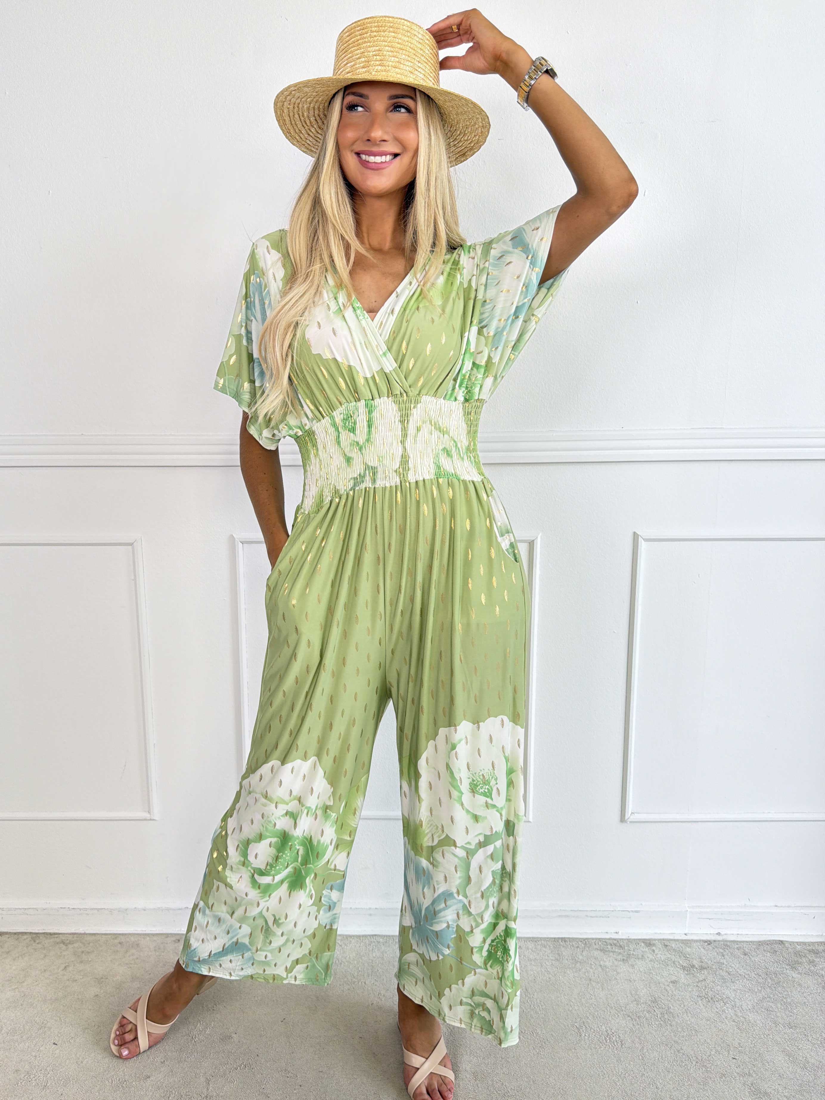 Pams Peony Jumpsuit - Elastisk buksedragt med blomstermotiver